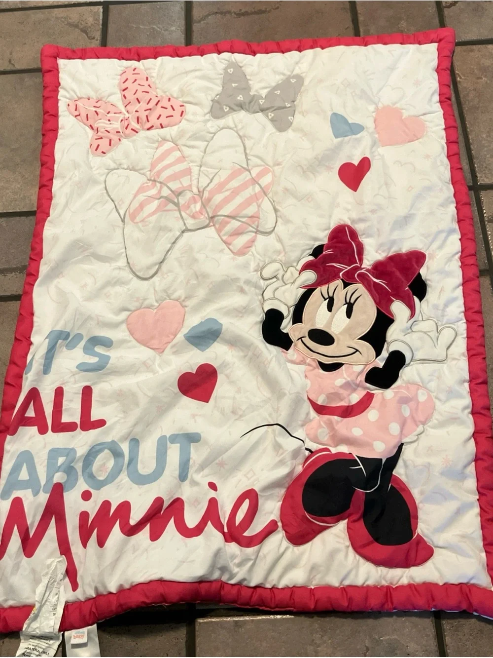 Disney Minnie Mouse Pink, Red, White Quilted Kids Throw